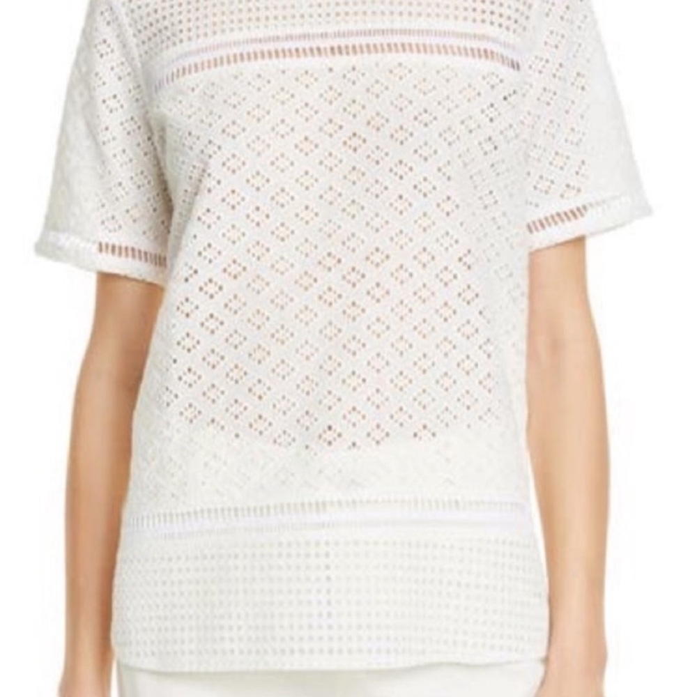 Club Monaco White Eyelet Short Sleeve Top